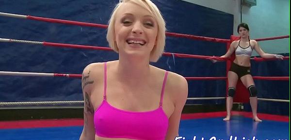  Inked dyke licks wet pussy in a boxing ring